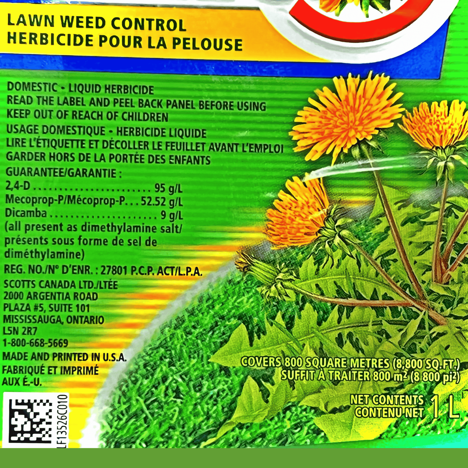 Killex Concentrate 1L lawn weed control packaging showing dandelions and product information.