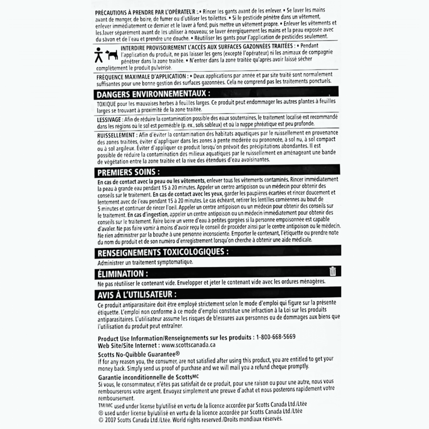 Killex Concentrate 1L product label with safety information and usage instructions for lawn weed control.
