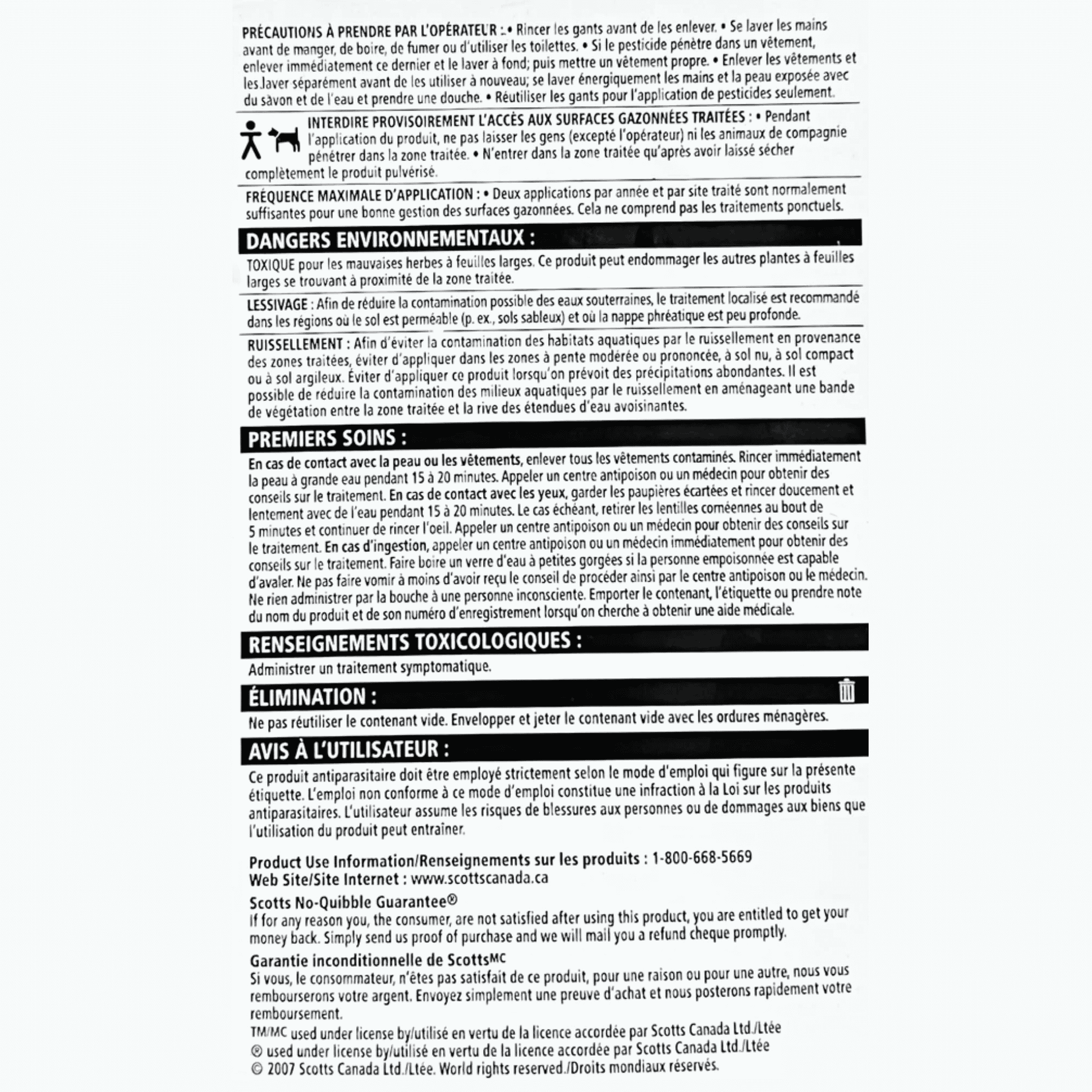 Killex Concentrate 1L product label with safety information and usage instructions for lawn weed control.