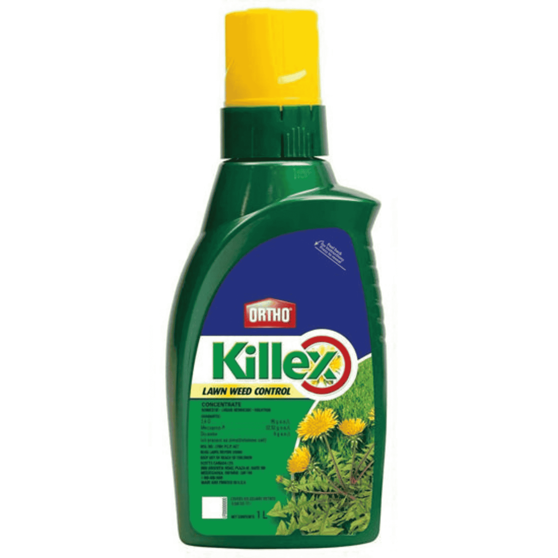 Killex Concentrate 1L bottle for lawn weed control, effective against 50+ weeds without harming grass.